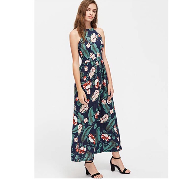 Floral Print Criss Cross Open Back Maxi Dress - Picture 3 of 4